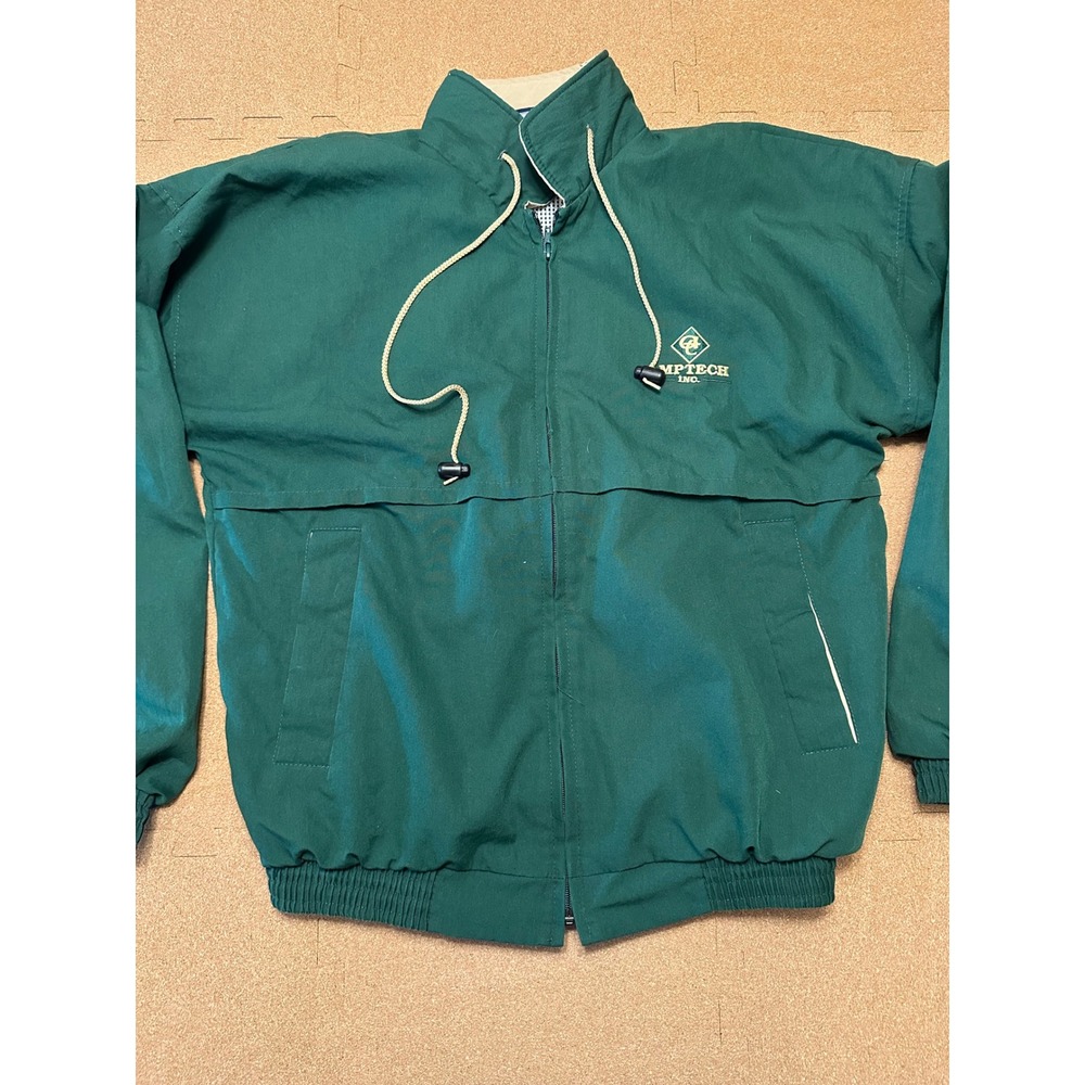 Hilton Windbreaker Jacket Mens Medium Green Amptech Vintage Full Zip Lightweight